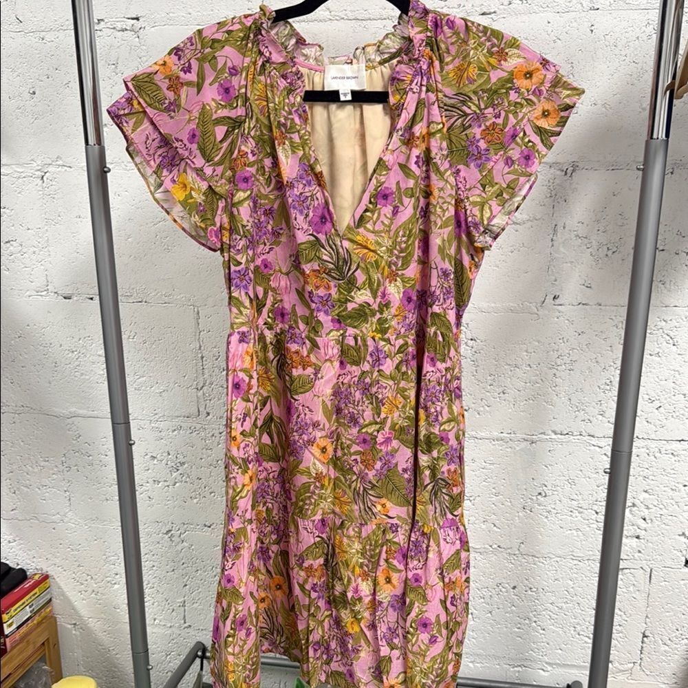 Lavender Brown Pink and Purple Flutter Sleeve Sundress - BRAND NEW - Size Small
